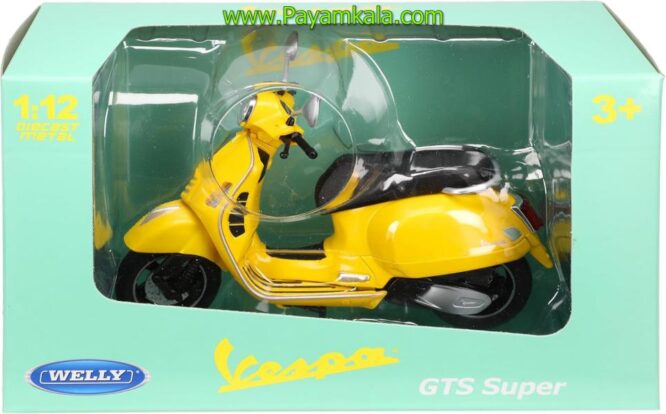 ماکت فلزی موتورسیکلت وسپا (VESPA GTS SUPER WELLY 1:12) زرد