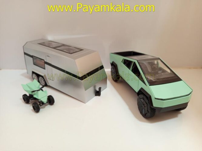 ماکت تسلا سایبر تراک با موتور و کاروان (TESLA CYBERTRUCK CHEZHI) (1:24) سبز