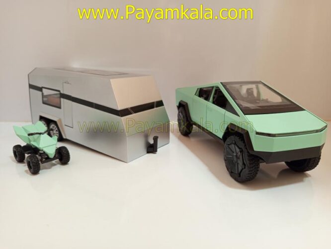 ماکت تسلا سایبر تراک با موتور و کاروان (TESLA CYBERTRUCK CHEZHI) (1:24) سبز