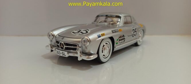 ماشین فلزی مرسدس بنز (BENZ 300SL JFL) (1:24) نقره ای رالی