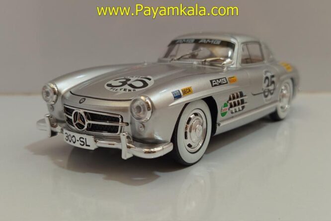 ماشین فلزی مرسدس بنز (BENZ 300SL JFL) (1:24) نقره ای رالی