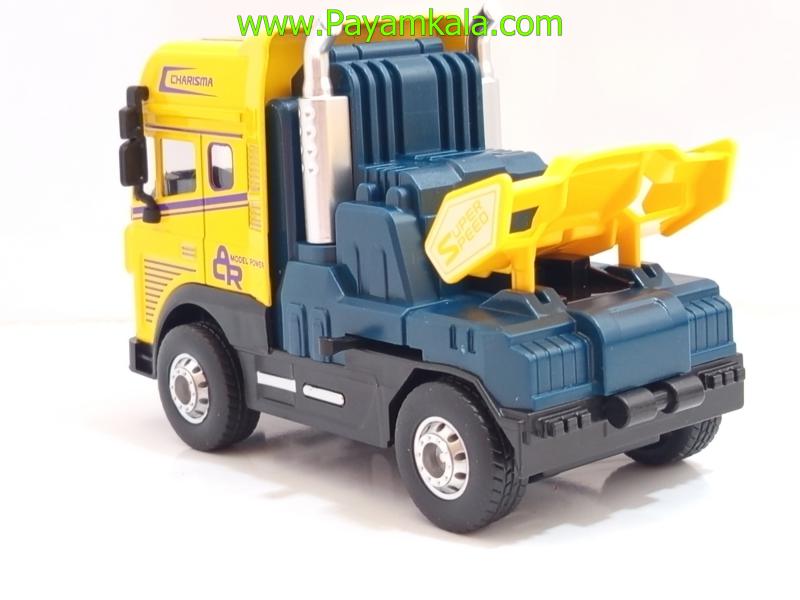 کامیون یدککش اسباب بازی عقبکش فلزی (KLX) زرد