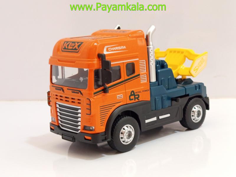 کامیون یدککش اسباب بازی عقبکش فلزی (KLX) نارنجی