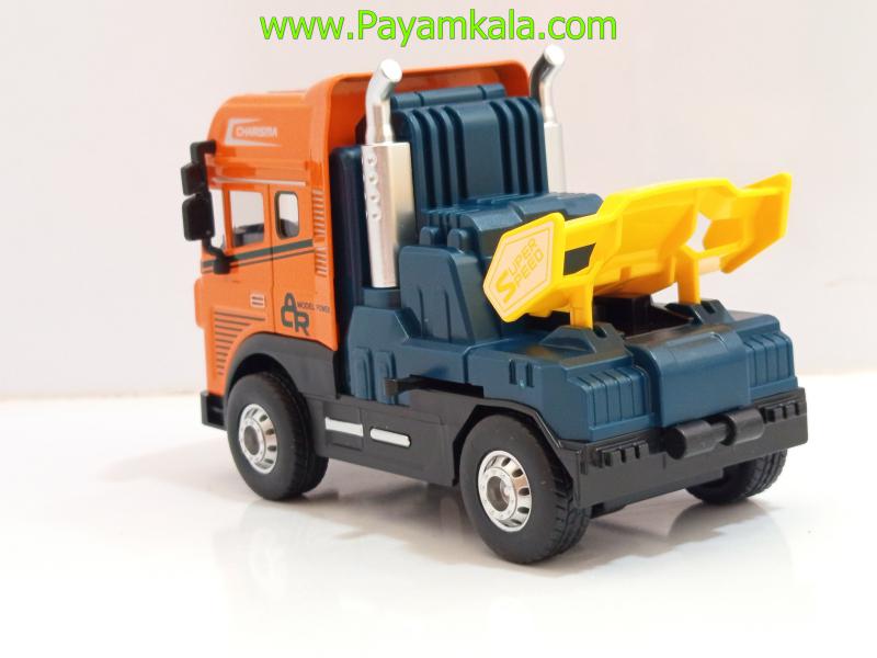 کامیون یدککش اسباب بازی عقبکش فلزی (KLX) نارنجی