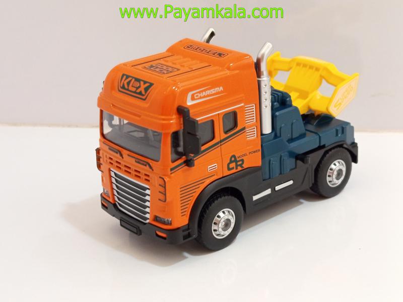 کامیون یدککش اسباب بازی عقبکش فلزی (KLX) نارنجی