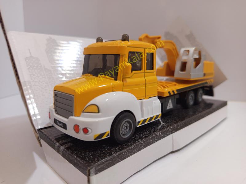 ماکت کامیون حمل بیل مکانیکی فلزی عقبکش (Construction Vehicles 1:38) زرد