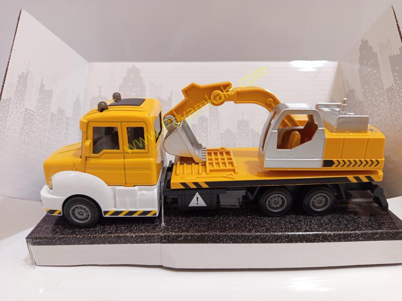 ماکت کامیون حمل بیل مکانیکی فلزی عقبکش (Construction Vehicles 1:38) زرد