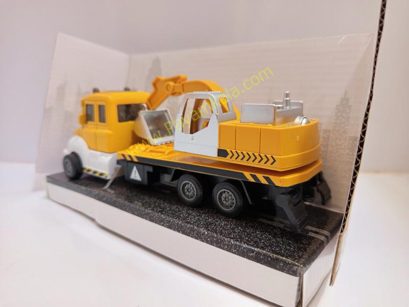 ماکت کامیون حمل بیل مکانیکی فلزی عقبکش (Construction Vehicles 1:38) زرد