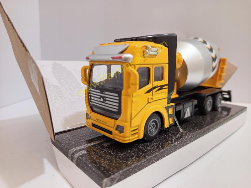 ماکت کامیون میکسر سیمان فلزی عقبکش (Construction Vehicles 1:38) زرد