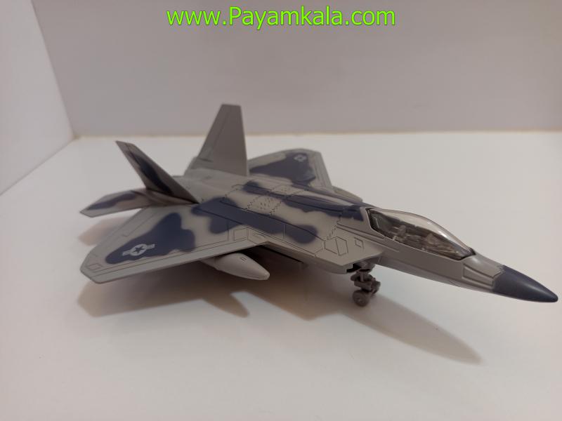 ماکت هواپیما جنگنده F-22 Raptor طوسی فلزی موزیکال چراغدار عقبکش (HAILIJIA)