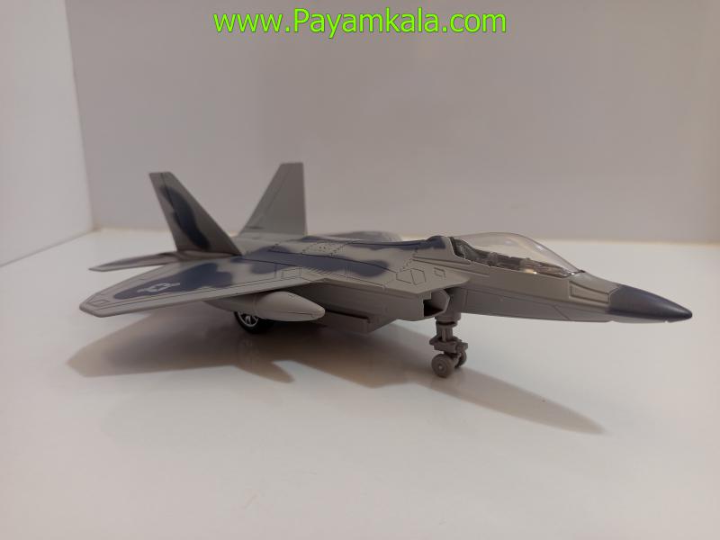 ماکت هواپیما جنگنده F-22 Raptor طوسی فلزی موزیکال چراغدار عقبکش (HAILIJIA)