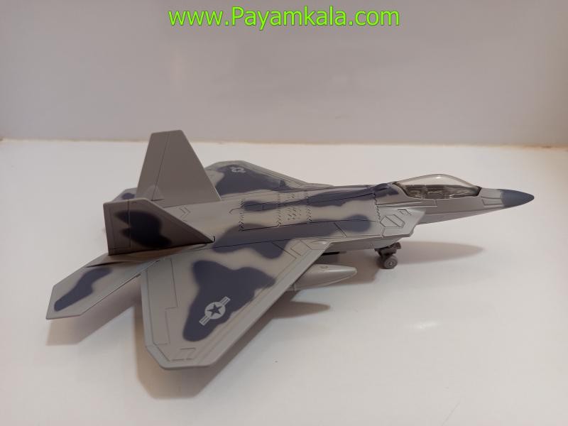 ماکت هواپیما جنگنده F-22 Raptor طوسی فلزی موزیکال چراغدار عقبکش (HAILIJIA)