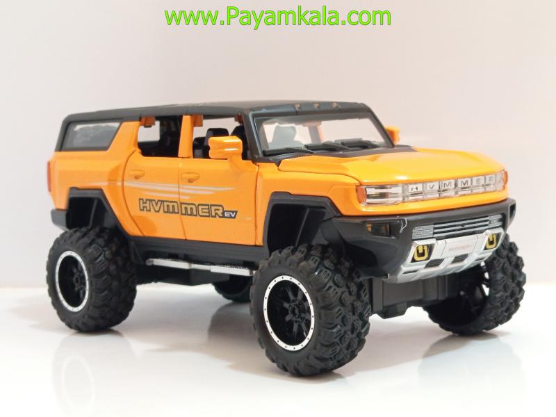 ماشین فلزی هامر HUMMER EV نارنجی | ماکت شاسیبلند چراغدار و موزیکال 1:24