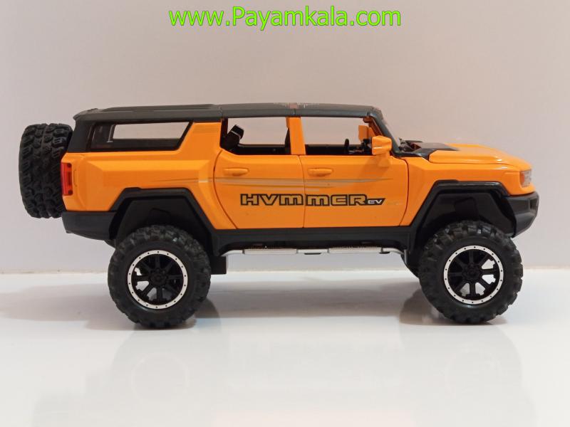 ماشین فلزی هامر HUMMER EV نارنجی | ماکت شاسیبلند چراغدار و موزیکال 1:24
