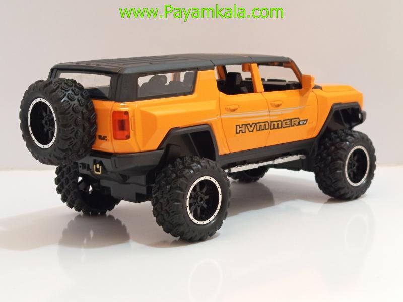 ماشین فلزی هامر HUMMER EV نارنجی | ماکت شاسیبلند چراغدار و موزیکال 1:24
