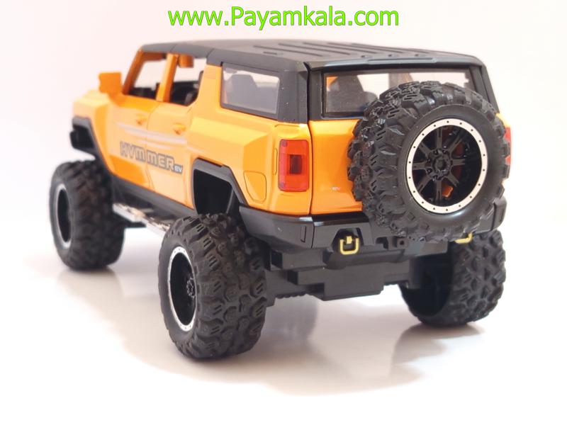 ماشین فلزی هامر HUMMER EV نارنجی | ماکت شاسیبلند چراغدار و موزیکال 1:24