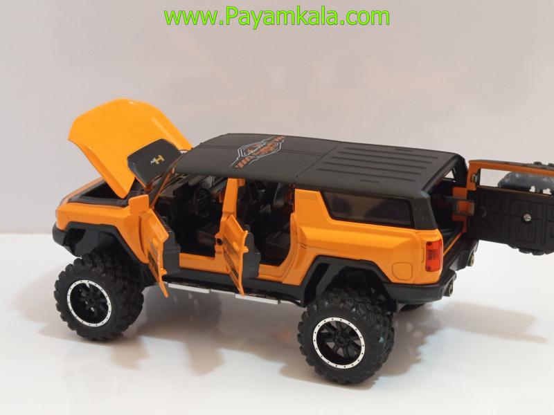 ماشین فلزی هامر HUMMER EV نارنجی | ماکت شاسیبلند چراغدار و موزیکال 1:24