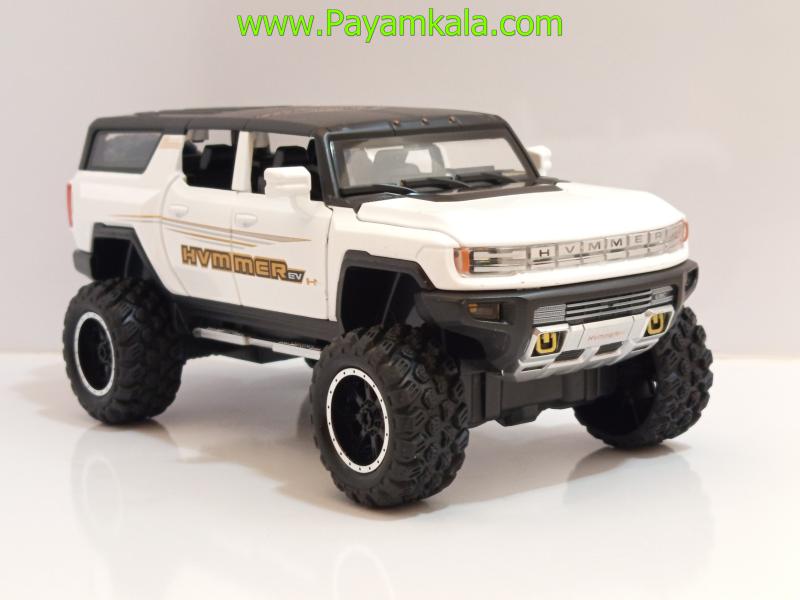 ماشین فلزی هامر HUMMER EV سفید | ماکت شاسیبلند چراغدار و موزیکال 1:24